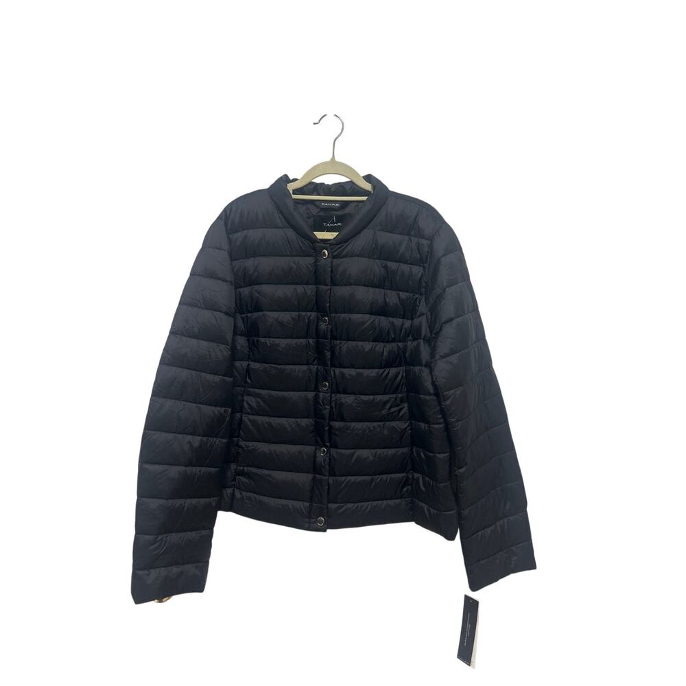 Tahari Black 100% Nylon Shell Light Wind Resistant Short Puff Coat Jacket L NWT